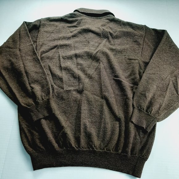 Fiii Men's Pullover Sweater Size Medium Brown Wool Knit Three Button Collared - Picture 4 of 5
